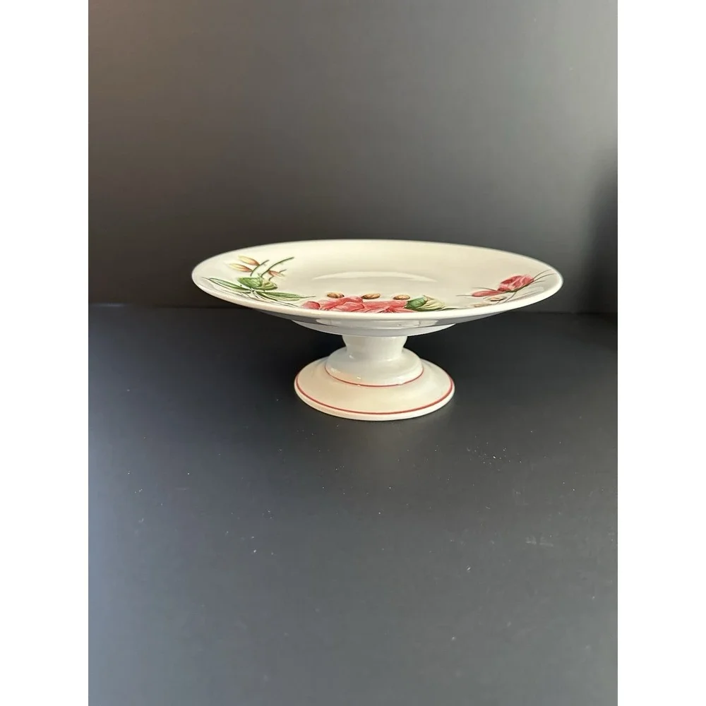 Vintage Americana By Lefton Pedestal Cake Plate Stand Pink Roses Cottagecore